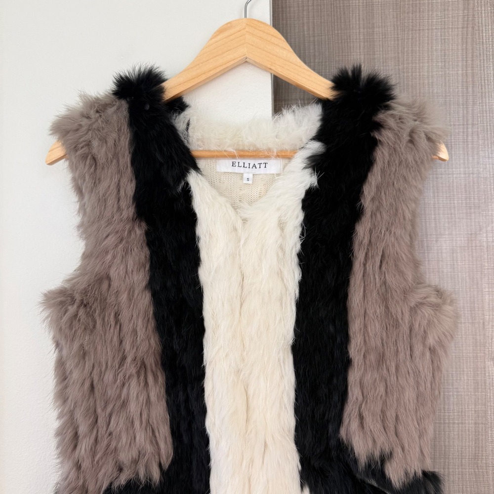 NEW ELLIATT Multicolor Rabbit Fur Colorblock Vest Size Small - Picture 5 of 13